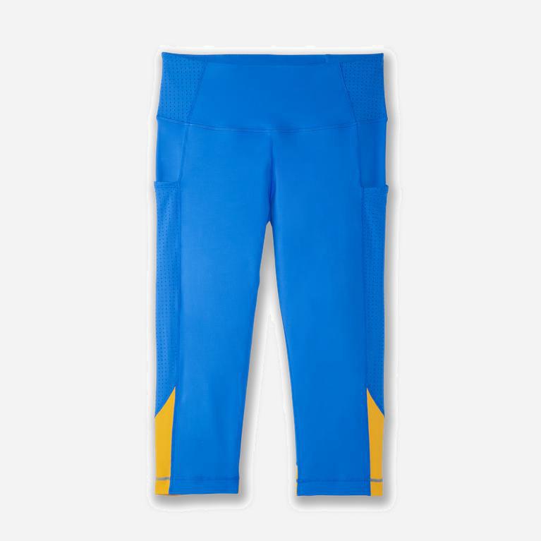 Brooks Method 1/2 Crop Womens Running Leggings - Blue Bolt/Saffron/Yellow - Philippines (984657ZYG)